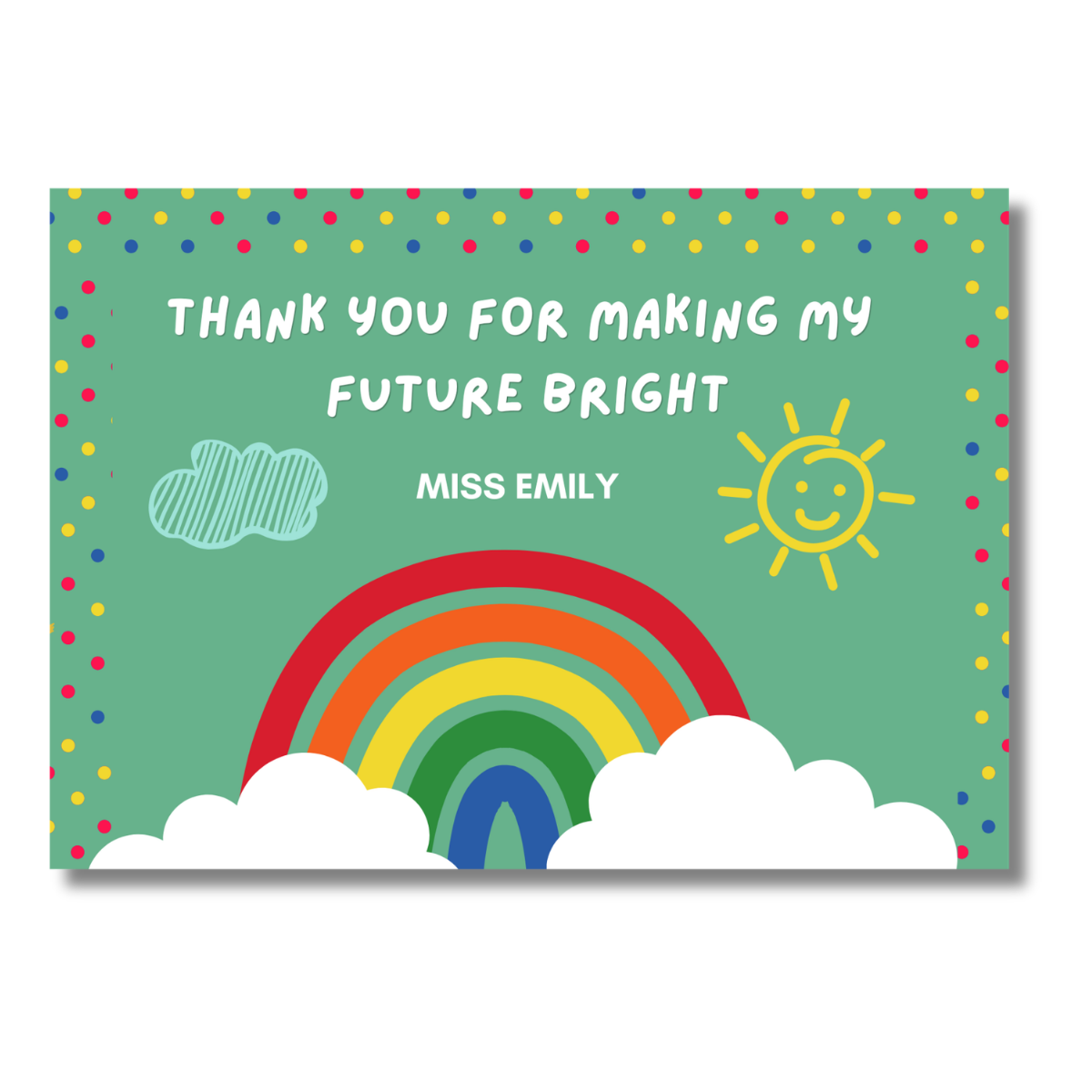 Green Rainbow Thank you Teacher Card