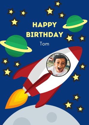 Blue Space Rocket Birthday card