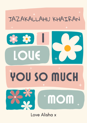 Pink Blue Flower JazakAllahu Khairan Mom Card