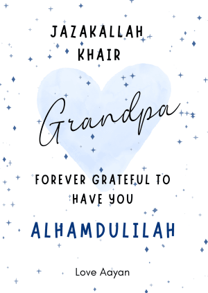 White Blue Heart JazakAllah Khair Grandpa Card