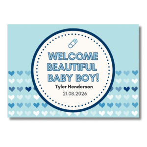 Blue Heart Welcome Baby Boy Card
