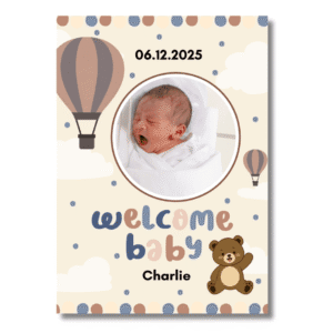 Brown Blue Cloud Bear New Baby Card