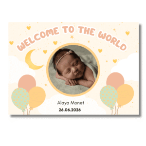 Orange Cloud Balloon Welcome Baby Card