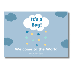 Raining Hearts Baby Shower Card Boy
