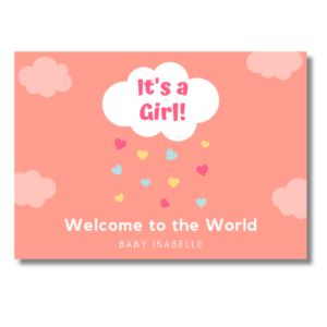 Raining Hearts Baby Shower Card