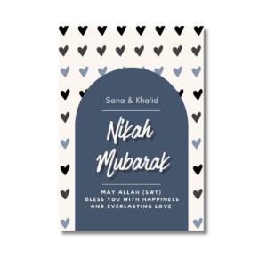 Blue Pink Heart Nikah Mubarak Card