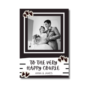 Black & White Heart Happy Couple Wedding Card
