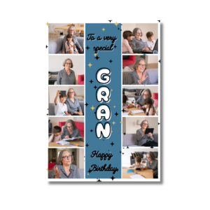 Blue Sparkle Gran Birthday Photo Card