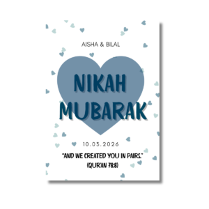 Dark Blue Heart Nikah Mubarak Card