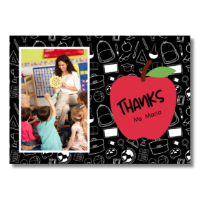 Black & White Apple Teacher Card