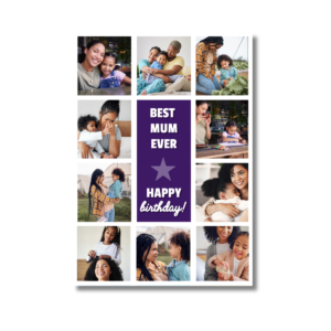 Purple Best Mum Photo Collage Birthday Card