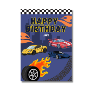 Blue Super Car Birthday Card