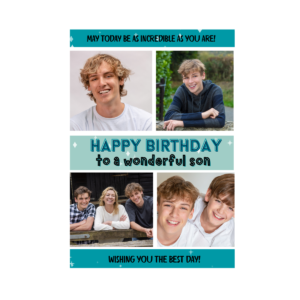 Blue Teal Sparkle Wonderful Son Birthday Card