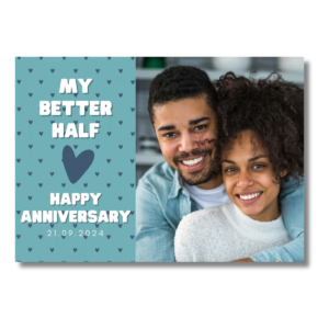 Blue Heart Photo Better Half Anniversary Card