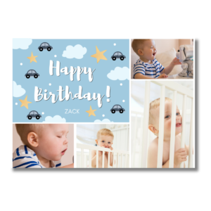 Blue Star Car Cloud Birthday Card