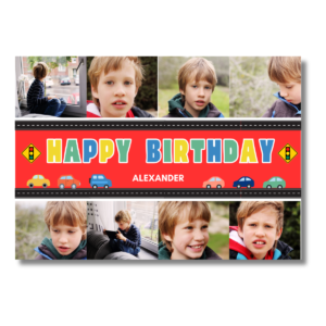 Red Cars On The Road Birthday Card