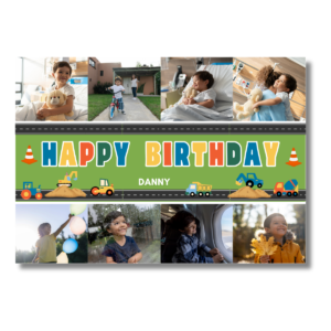 Green Construction Cars Happy Birthday Card