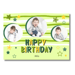 Lime Green White Lines Stars Birthday Card