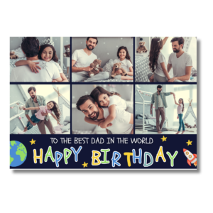 Dark Blue Happy Birthday Best Dad World Card