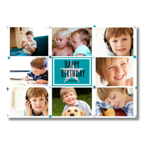 Teal Grey Star Happy Birthday Photo Card