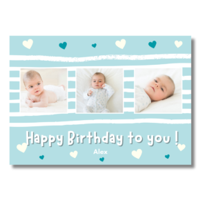 Light Blue Lines Hearts Birthday to You Card