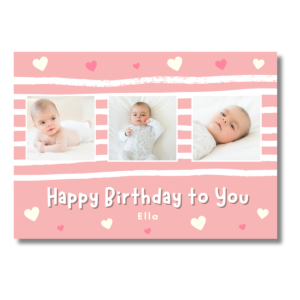 Pink Lines Hearts Birthday to You Card