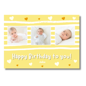 Yellow Lines Hearts Birthday to You Card