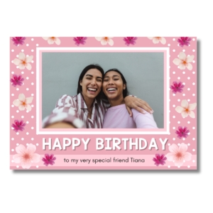 Pink Floral White Polka Dot Birthday Card