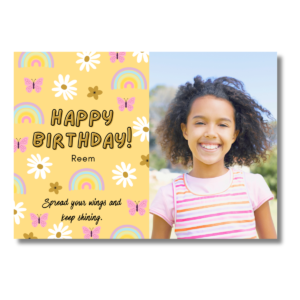 Yellow Flower Rainbow Butterfly Birthday Card