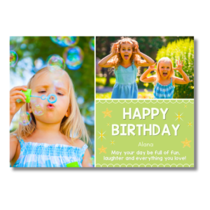 Green Yellow Star Scalloped Edge Birthday Card