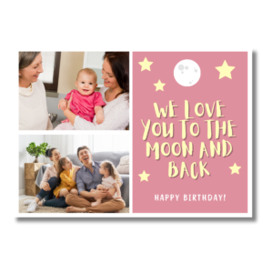 Pink Moon & Back Stars Birthday Card