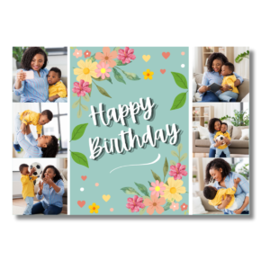 Mint Green Floral Happy Birthday Card