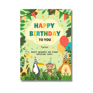 Green Colourful Animal Birthday Card