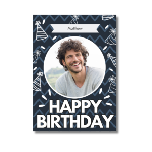 Blue Zig Zag Party Hat Birthday Card