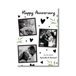 Black & White Heart Foliage Anniversary Card