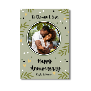 Green Leaf Gold Heart Happy Anniversary card