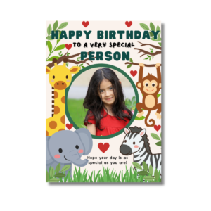 Cream Green Jungle Animals Birthday Card