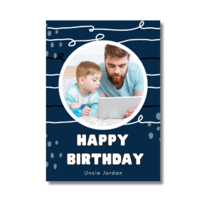 Blue Squiggles Spots Happy Birthday Card
