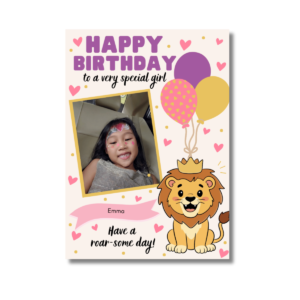 Pink Lion Balloons Birthday Card