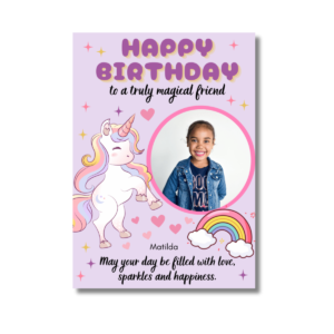 Lilac Unicorn Rainbow Birthday Card