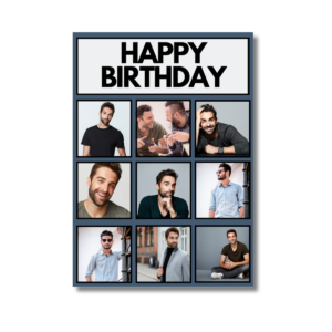 Blue White Birthday Photo Collage Card